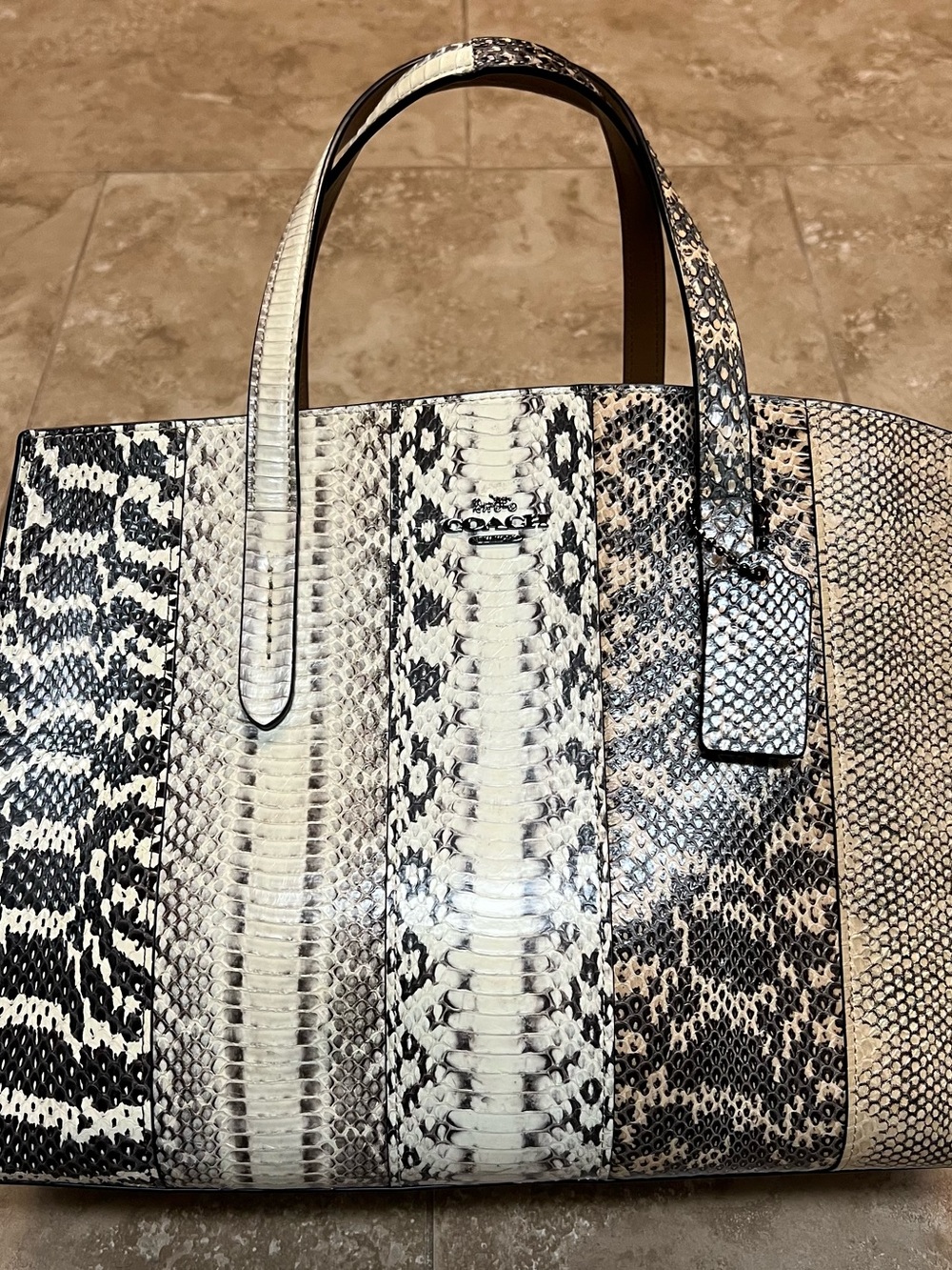 Coach Charlie Carryall In Neutral Tones Python-Print Leather Tote